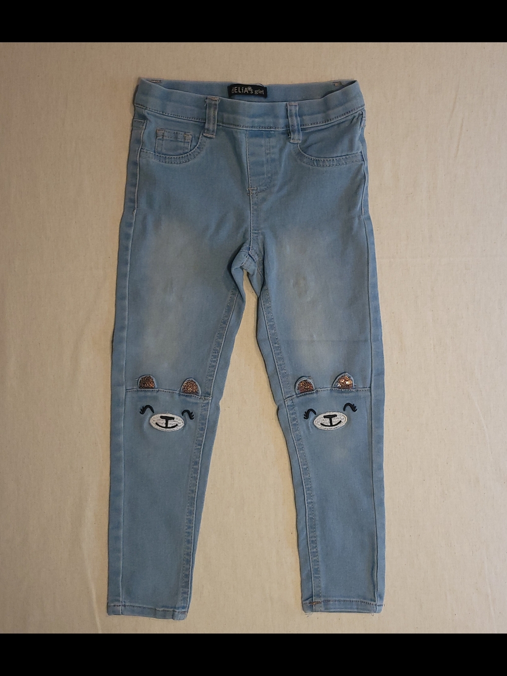 Kids Light Blue Bear Knee Jeans